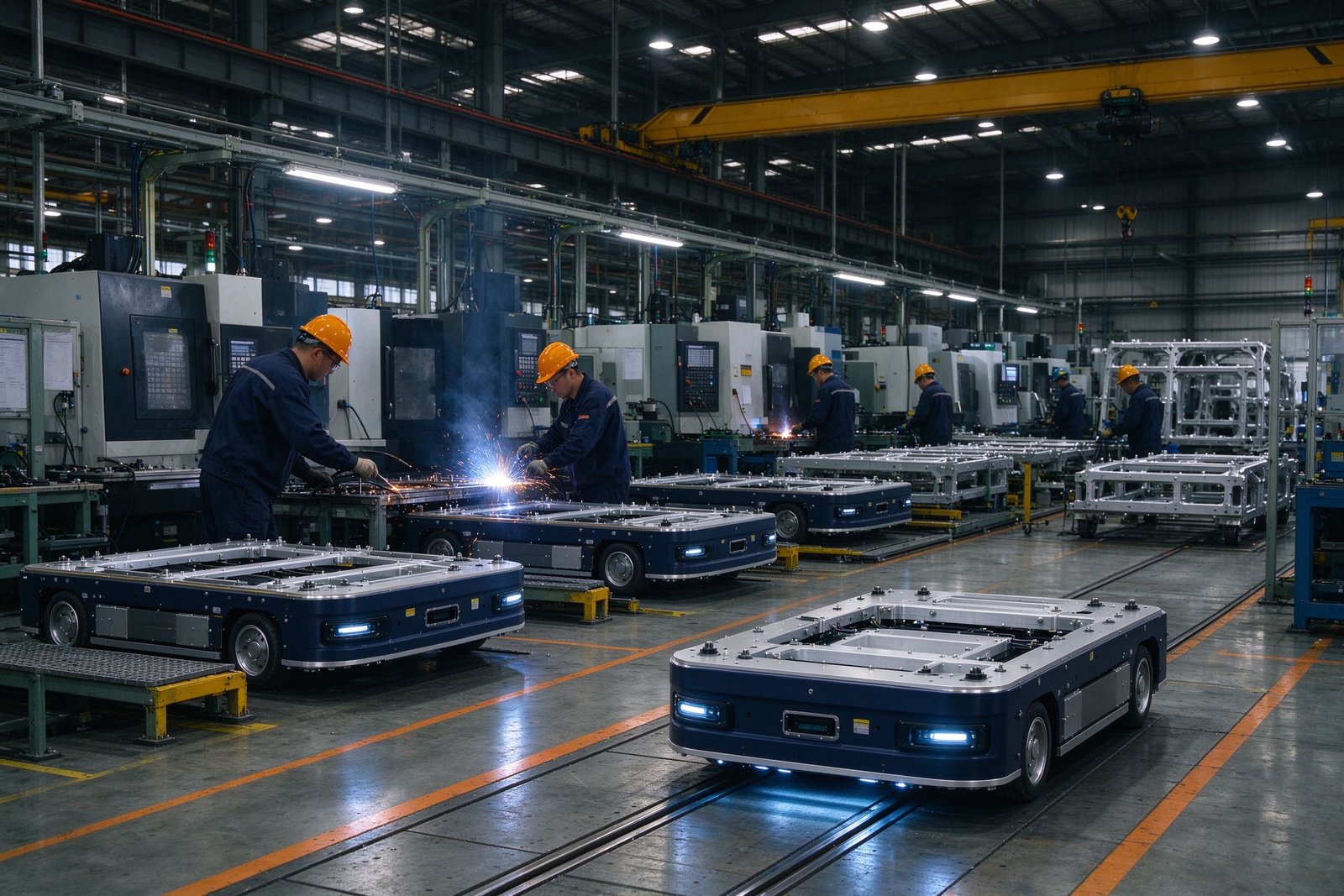 DragonChassis manufacturing facility with welding and assembly lines for AGV chassis